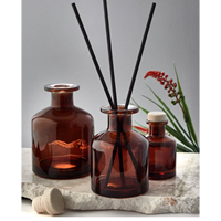 Flacon diffuseur vide en verre pour bâtonnets, 100ml 150ml 200ml, bouteille ronde ambrée pour arômes avec bouchon en bois, vente en gros personnalisée