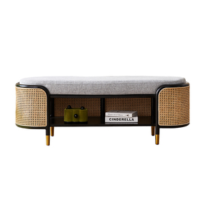 Light Luxury Modern Fabric <strong>Rattan</strong> Bed with Wooden Solid Legs <strong>Storage</strong> Stool for Home Use for Bedroom Living Room Lounge <strong>Bench</strong> - Product Image 2
