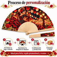 Éventail en bois de flamenco de 23 cm de haute qualité, motif rose dorée, pour danseuse, idéal pour la feria et la fiesta espagnoles