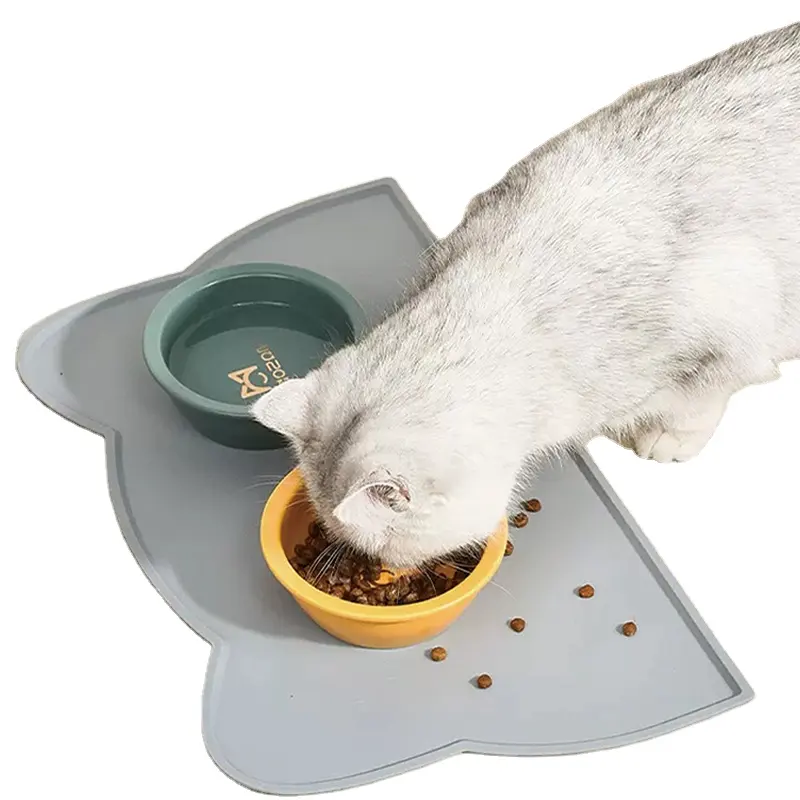Alas makanan kucing silikon alas makan hewan peliharaan untuk lantai anti-selip tahan air nampan mangkuk air anjing mudah dibersihkan alas tempat hewan peliharaan