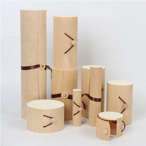 Boîte d'emballage cylindrique en bois de <span class=keywords><strong>bouleau</strong></span> à placage de peau souple, tube rond, pour bouteille de vin cadeau - Product Image 3