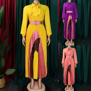 D547 Robe Chic <span class=keywords><strong>et</strong></span> Élégante pour Femme, Décontractée avec Blocs de Couleur, Manches Longues, Coupe Évasée <span class=keywords><strong>Plissée</strong></span> – Robes Africaines pour Femmes - Product Image 2