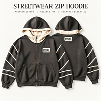 Sweat-shirt à capuche surdimensionné et ample en coton épais avec manches rayées et fermeture éclair contrastante, personnalisé pour homme, idéal pour le streetwear