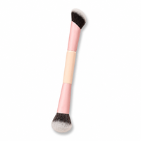 Pinceau de maquillage double embout personnalisé avec logo, en aluminium rose doré, poils véganes, pour fond de teint et anticernes, outil de mélange angulaire, rose