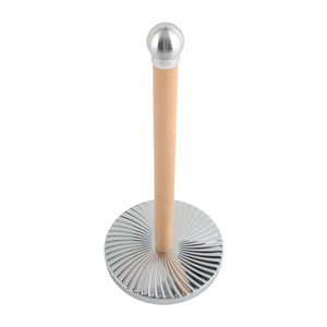 Modern <b>Wooden</b> Paper <b>Towel</b> Holder with Stainless Steel Base <b>Standing</b> Kitchen Roll Organizer Countertop Tissue Dispenser - Product Image 6