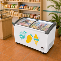 Congélateur à glace commercial 720L avec porte en verre incurvée, refroidissement direct, serrure de porte, congélateur horizontal pour restaurant