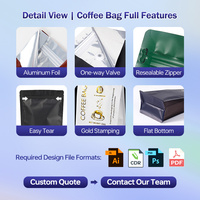 Sachet de café laminé blanc et noir de 12 oz, qualité alimentaire, avec logo personnalisé, vente en gros, fond plat, pour emballage de grains de café, avec fermeture éclair et valve