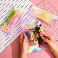 Vente en gros PVC transparent, rangement pour boutons-pression, étui à crayons pour étudiants, porte-sac de papeterie simple, pochettes à crayons pour filles