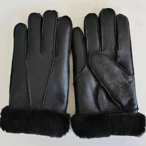 Guanti Invernali Neri in Vera <span class=keywords><strong>Pelle</strong></span> <span class=keywords><strong>di</strong></span> Pecora a Doppia Faccia per Uomo e Donna, Supporto Campioni, Produzione Economica - Product Image 2