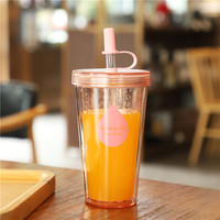 Gobelet à paille double couche grande capacité à alimentation directe avec couvercle en silicone, réutilisable, écologique et sûr