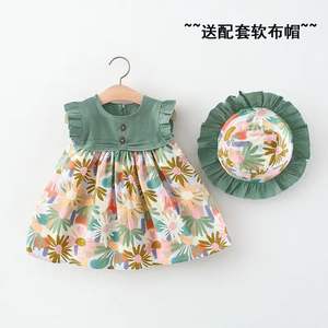Vestido de Verano para Niña Linda, Versión Coreana, Vestido de Princesa de Playa sin Mangas con Flores a la Moda + Sombrero, Ropa para Bebé - Product Image 1