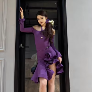 Sexy <span class=keywords><strong>Latin</strong></span> <span class=keywords><strong>Dance</strong></span> Jurk Met Lange Mouwen Backless Design Samba Cha Cha Leopard <span class=keywords><strong>Dance</strong></span> Rok Pak Big Swing Dancing Voor Vrouwen Concurreren - Product Image 5