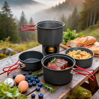 Kit de cuisine de camping 13 pièces, pot en aluminium léger, cuillère, fourchette, couteau pliables, ensemble de cuisine de plein air avec réchaud à gaz