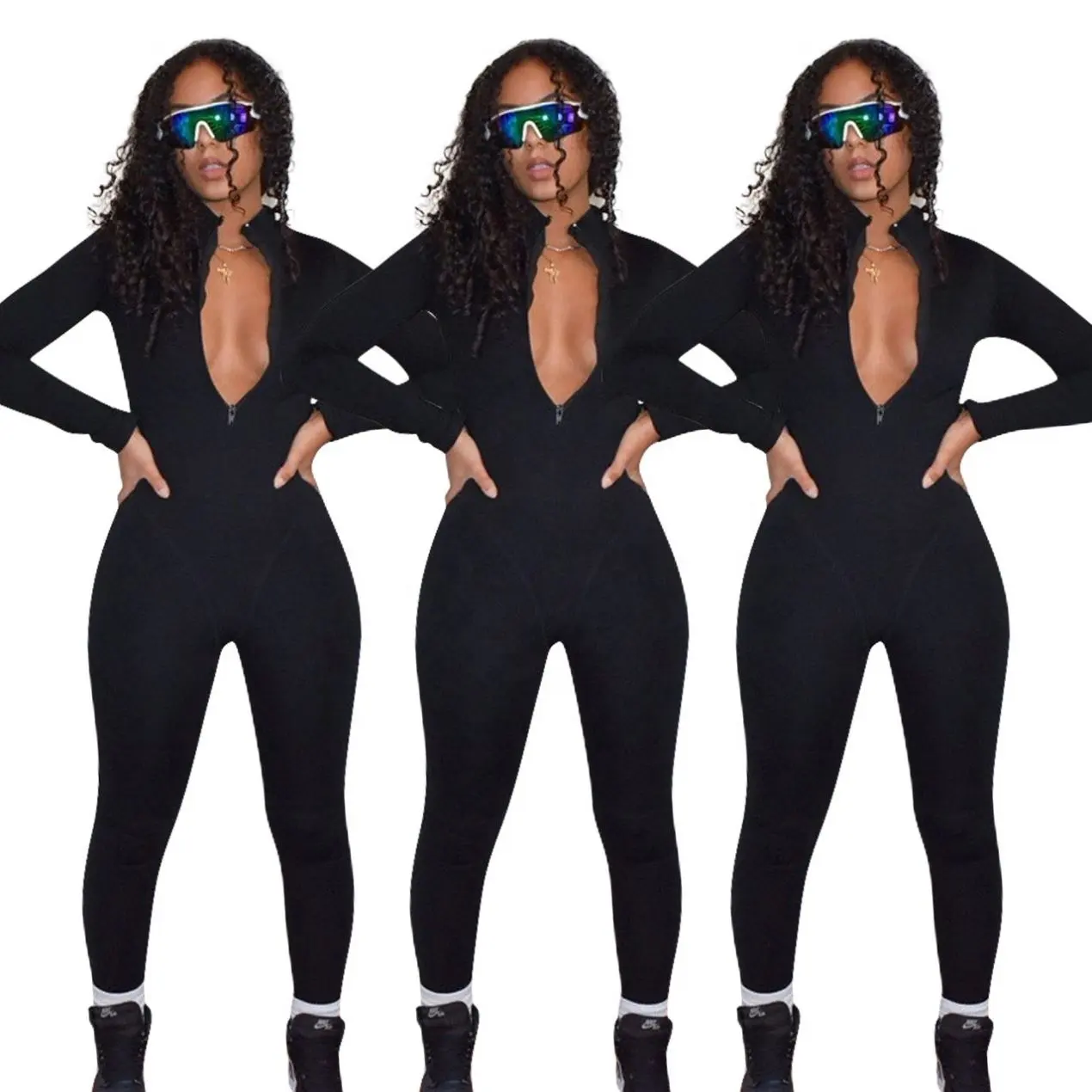 New Arrivals Sexy Effen Kleur Fluwelen Lange Mouwen Plus Size Sport Jumpsuit Herfst Winter Plus Size Bodysuit Jumpsuits