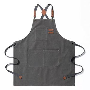 Delantal de algodón resistente con bolsillos para herramientas, ideal para barista, chef, jardinero, barbero, para cafetería, trabajo, estilo vaquero para hombre - Product Image 2