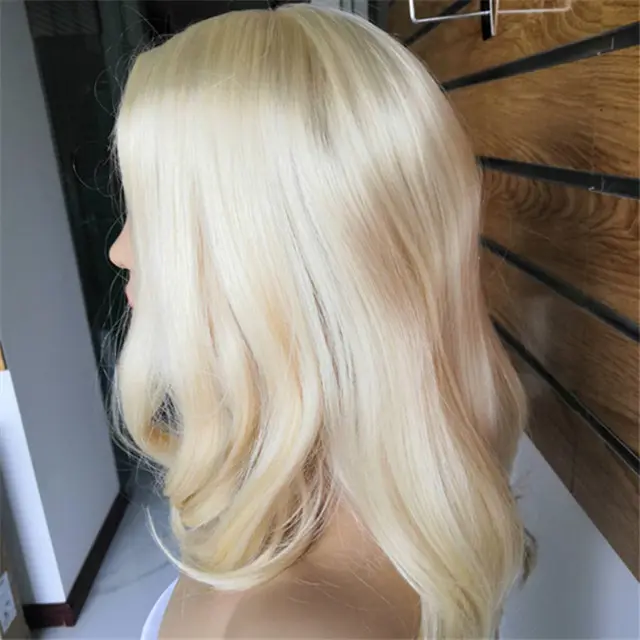 Golden Blonde Color Wavy Silk Top With Hair Weft Wigs Jewish Wigs Kosher Wigs For Medical Use
