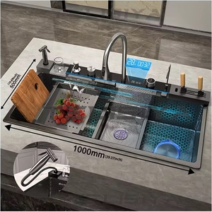 Nuovo Lavello da <span class=keywords><strong>Cucina</strong></span> Nero 2026 con Tecnologia Nano a Nido d'Ape SUS, Pannello Digitale Smart Piano e Rubinetto con Pistola Spray - Product Image 1
