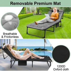 <span class=keywords><strong>Lit</strong></span> <span class=keywords><strong>de</strong></span> camping pliable en tissu portable - Chaise longue inclinable réglable à 3 positions avec oreiller - <span class=keywords><strong>Lit</strong></span> <span class=keywords><strong>de</strong></span> couchage extérieur (largeur 68 cm) - Product Image 5