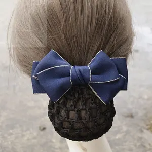 Yeni tasarımcı saten kurdele Rhinestone Barrette bayan saç tokası kapağı yay düğüm Net topuz Snood garson hemşire saç aksesuarları