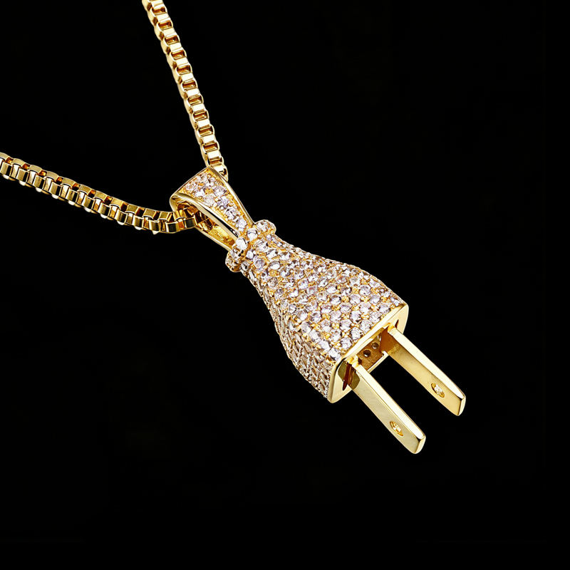 Hip Hop Iced Cubic Zirconia Icy Gold Plated Bling Large Power Plug Charm Pendant By MaxBling81