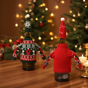 2PCS Weihnachten gestrickte Weinflaschen abdeckung Bierset Stoff Esszimmer Weihnachten Tisch dekoration für Küche Holiday Party Flaschen pullover - Product Image 2