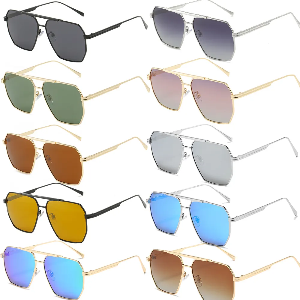 2023 Conchen Novo Retro Grande Quadro De Metal Dupla Ponte Vintage Oversized Quadrado Óculos De Sol Clássico Polarizado Shades Sunglasses