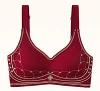 Soutien-gorge sans armatures à maintien doux, sans coutures, coupe complète, en nylon, bretelles larges réglables, broderie délicate trèfle