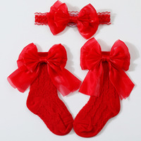 Ensemble chaussettes et bandeau pour bébé style princesse jacquard tricoté antidérapant pour enfants européens et américains, 0-18 mois, cadeau pour bébé