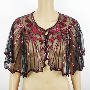 Chal <span class=keywords><strong>de</strong></span> lentejuelas <span class=keywords><strong>de</strong></span> estilo 1920s para mujer, capa envolvente <span class=keywords><strong>de</strong></span> noche con aleta brillante, cárdigan <span class=keywords><strong>de</strong></span> malla <span class=keywords><strong>de</strong></span> poliéster, Chaleco corto para verano - Product Image 3