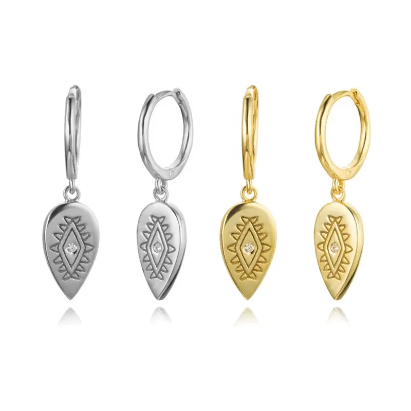 2022 New Hot Sale S925 Sterling Silver Totem Patterns Zircon Eye Dangle Hoop Earrings 18k Gold designs indian Drop Earring