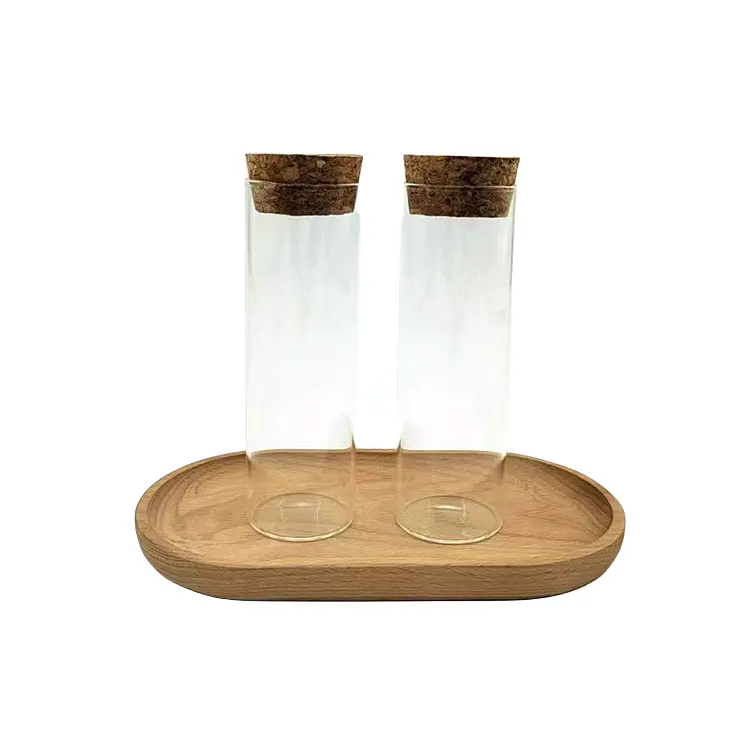 Vaso de vidro hidropônico personalizado de alta qualidade, potes de vidro com cortiça de madeira para flores de casamento