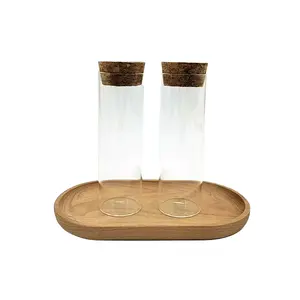 Vase en verre personnalisé de haute qualité vase en verre hydroponique bocaux en verre avec liège en bois pour mariage de fleurs