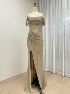 MC20082B优雅的正式美人鱼紧身连身裤露肩地板长狭缝晚装派对XS露肩舞会条纹 - Product Image 2