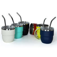 Offre spéciale, ensembles de tasses à café en acier inoxydable à double paroi de 4oz personnalisés, gobelets à revêtement en poudre avec paille en métal