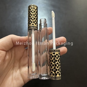 ISMAN Tube de brillant à lèvres rond de luxe 4 ml avec capuchon doré creux, contenant en plastique transparent pour rouge à lèvres liquide, vente en gros, logo personnalisé, vente en vrac - Product Image 4