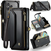 Étui de luxe en cuir à rabat avec porte-cartes multiples et pochette zippée pour iPhone 17 Air 12 13 14 15 16 18 Pro Max