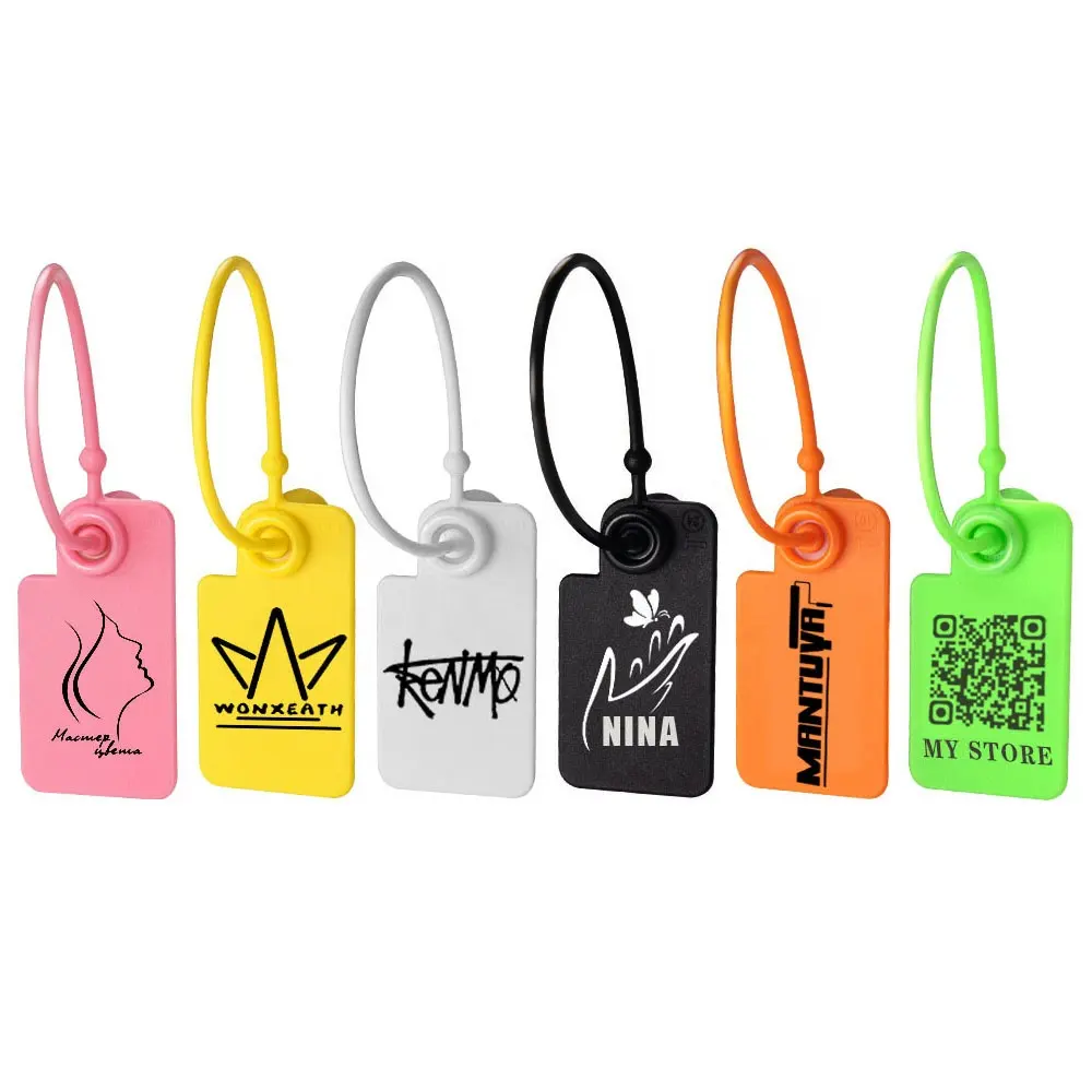 Free Printed Clothing Brand Label Custom Logo Plastic Hang Tags Anti-Theft Disposable Seal Tag For Garment Jewelry Gift Watch