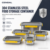 Ensemble de contenants de stockage alimentaire modernes en acier inoxydable 304, couvercle en verre rectangulaire, cadre en plastique, clips de verrouillage étanches, empilables