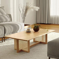 Table basse rectangulaire moderne en bois massif et rotin pour salon, appartement, intérieur, décoration de salon, meubles