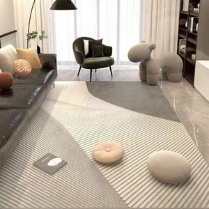 Tapis rectangulaire rayé en fibre de polyester couleur crème pour salon, chambre et bureau - Product Image 4