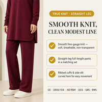 Ensemble deux pièces en maille pour femme musulmane, tunique longue et pantalon droit, tenue décontractée douce et modeste pour le quotidien