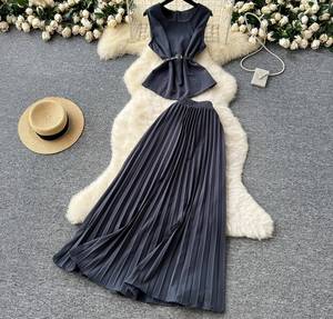Ensemble Jupe Slim et Haut Tunique Bandeau Col Rond Sans Manches <span class=keywords><strong>Taille</strong></span> Haute Décontracté Couleur Unie Été Vente en Gros Large <span class=keywords><strong>Grande</strong></span> <span class=keywords><strong>Taille</strong></span> pour Femmes - Product Image 5