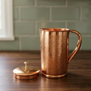 Jarra de Agua de Cobre Puro Grabado Premium de 1250ml con Patrón Floral Arabesco, Pulido Espejo, para el Hogar y Servidor de Bebidas - Product Image 2