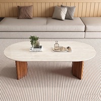 Mesa de Centro de Madera para Sala de Estar, Pequeña, de Piedra Natural, Ovalada, para el Hogar