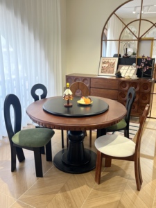 Modern <b>Round</b> <b>Dining</b> <b>Table</b> <b>Solid</b> <b>Wood</b> Base Natural <b>Wood</b> Surface Minimalist Design for Home and Hotel Use - Product Image 3