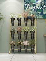 Présentoir à fleurs multicouche en fer forgé avec étagère réfrigérée et seau pour magasins et stands