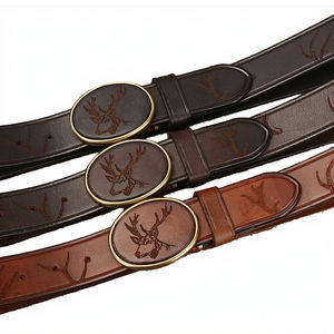 Nouvelle ceinture en cuir de vachette pour homme avec boucle en cuivre, gravée au laser, style vintage, à plaque lisse - Product Image 2