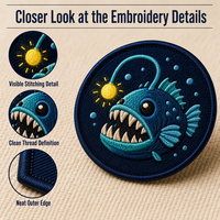 Écusson brodé 3D personnalisé Monstre Pêcheur des Profondeurs pour Sac à Dos de Pêche, Veste, Cadeau d'Extérieur