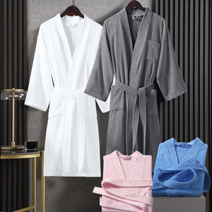 <span class=keywords><strong>Accappatoio</strong></span> in Spugna 100% Cotone con Pantofole, Bianco e <span class=keywords><strong>Grigio</strong></span>, per Coppie, <span class=keywords><strong>Uomo</strong></span> e Donna, con Logo Ricamato Personalizzabile - Product Image 2