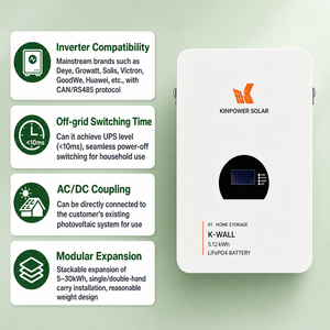 Batería Powerwall de Montaje en Pared 51.2V100Ah 5.12kWh con BMS Inteligente y Más de 6000 Ciclos - Product Image 1